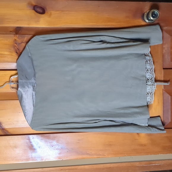 KAPALUA* long sleeve jacket top combo lace detail covered button closure mesh - Picture 12 of 17